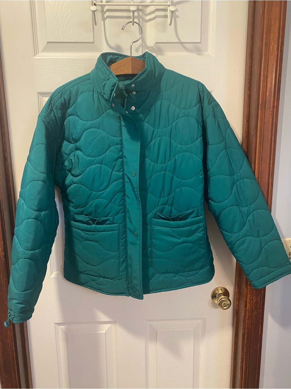 Talbots Teal Quilted Wave-Pattern Puffer Jacket